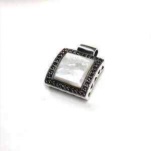 Stylish Sterling Silver Pendant Mother of Pearl Marcasite Stone Pendant